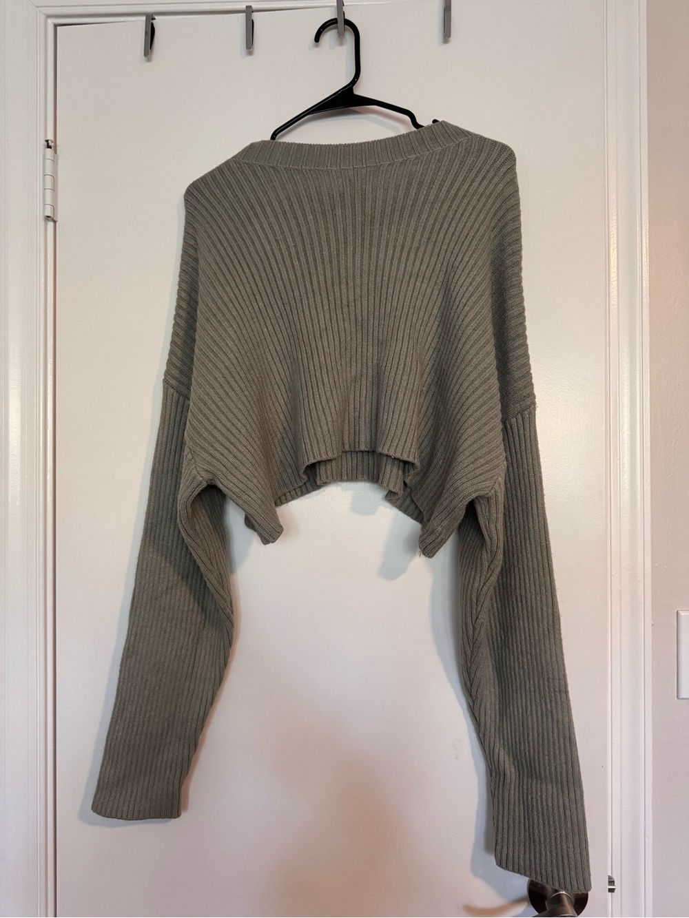 MARBLE Cropped Ribbed Crew Sweater in Sage
